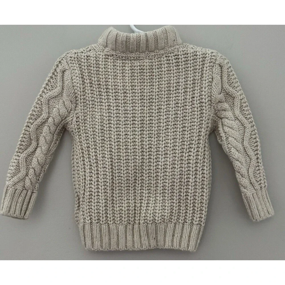 BabyGap Boys 12/18 Beige Cable Knit Sweater~Brown Sherpa Lined Collar